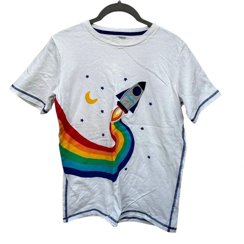 Gymboree White Tee with Rainbow Rocket Design size 12